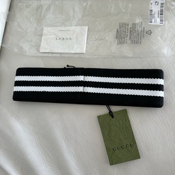 NEW GUCCI Headband HAIRBAND INTERLOCKING G BLACK WHITE SIZE M LOGO - Picture 4 of 8